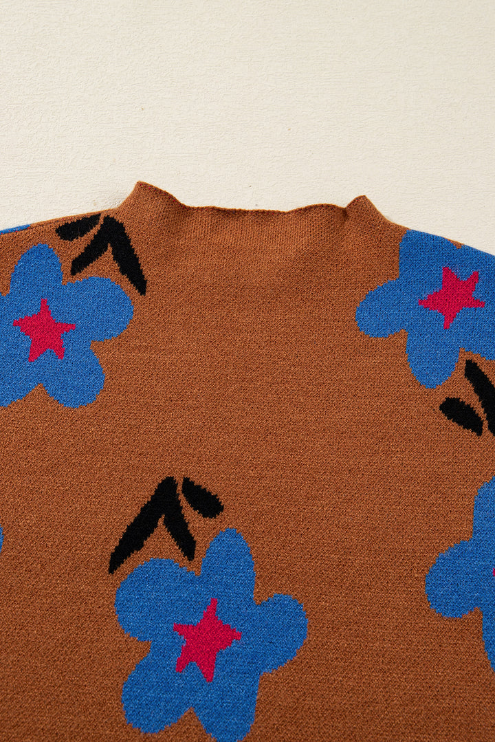 Floral High Neck Sweater Vest