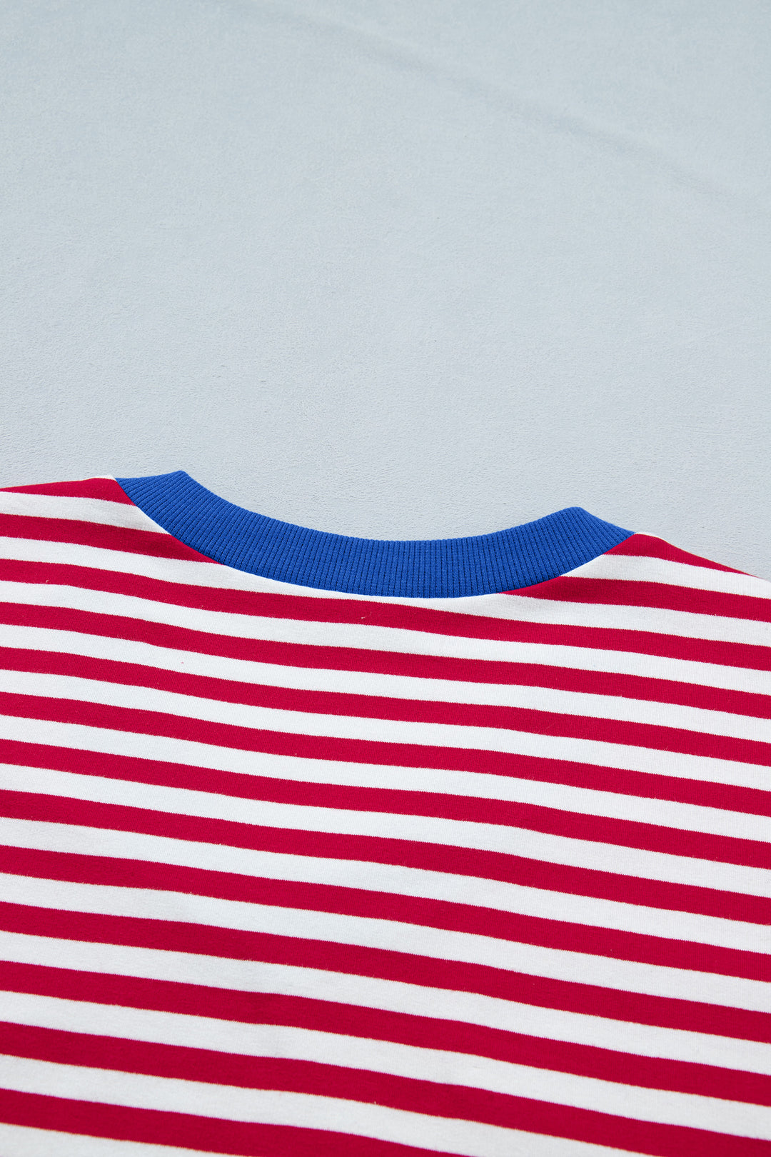Red Stripe Colorblock Trim V Neck Tee Drawstring Elastic Waist Short Set