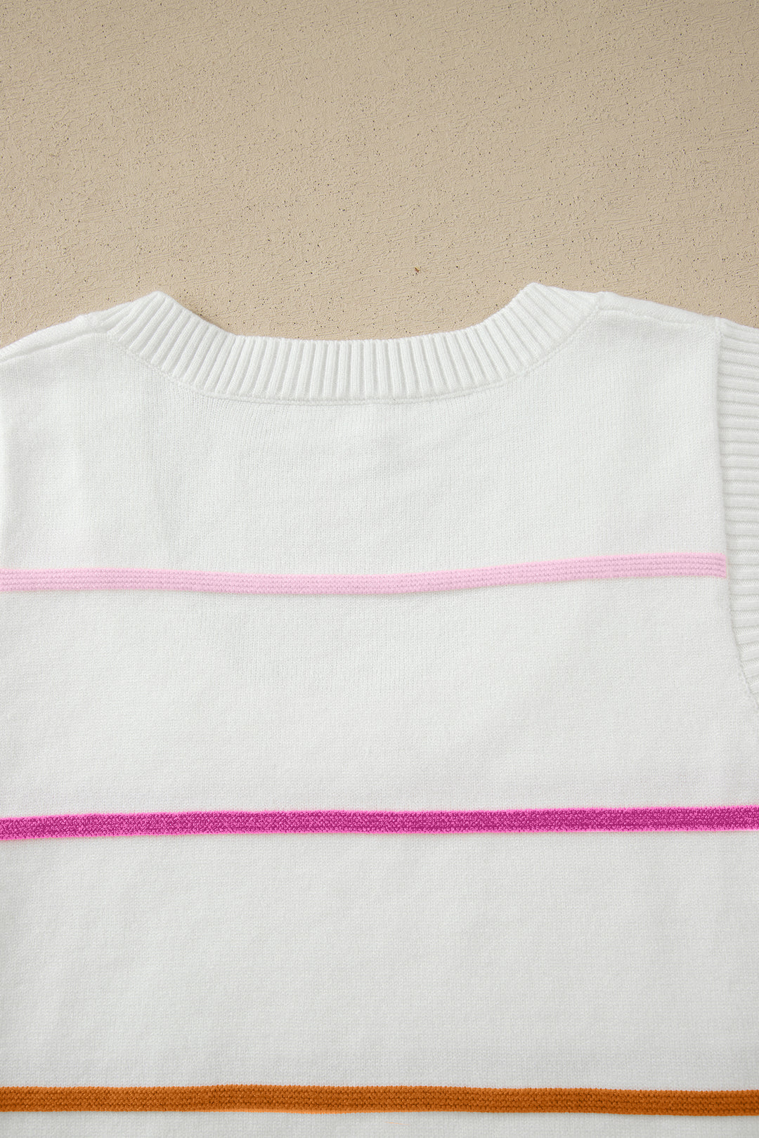 White Stripe Round Neck Knitted Sweater Tank