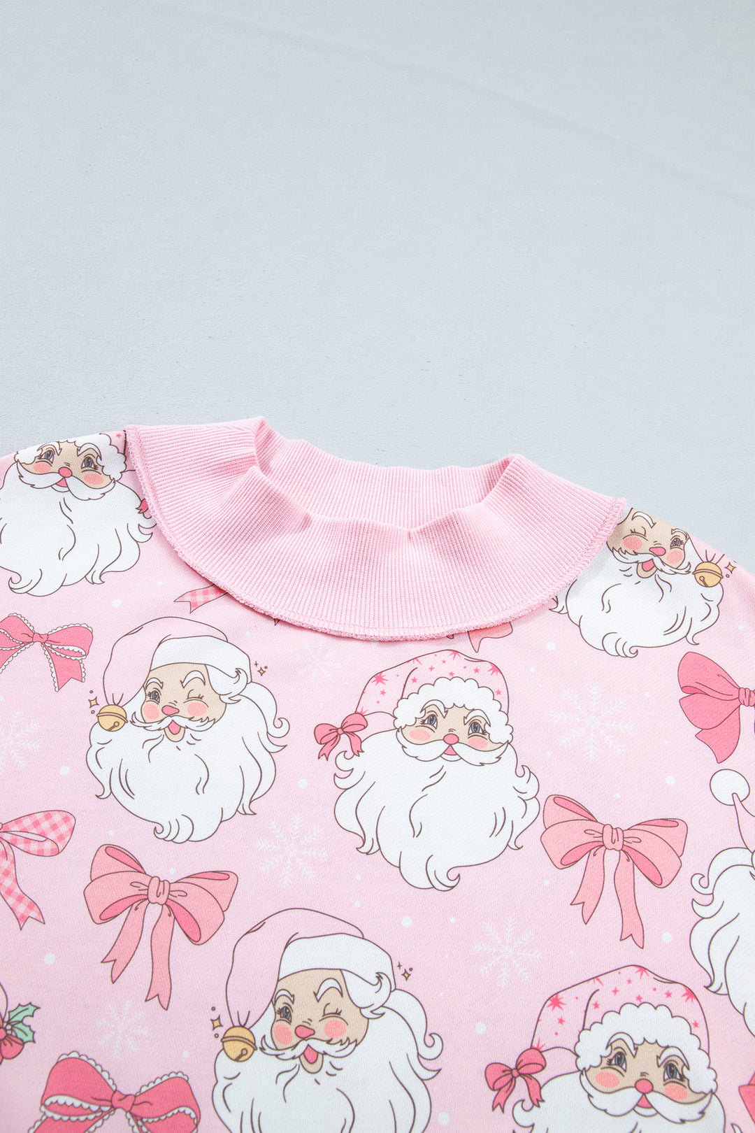 Pink Abstract Santa Print Drop Shoulder High Neck Sweatshirt