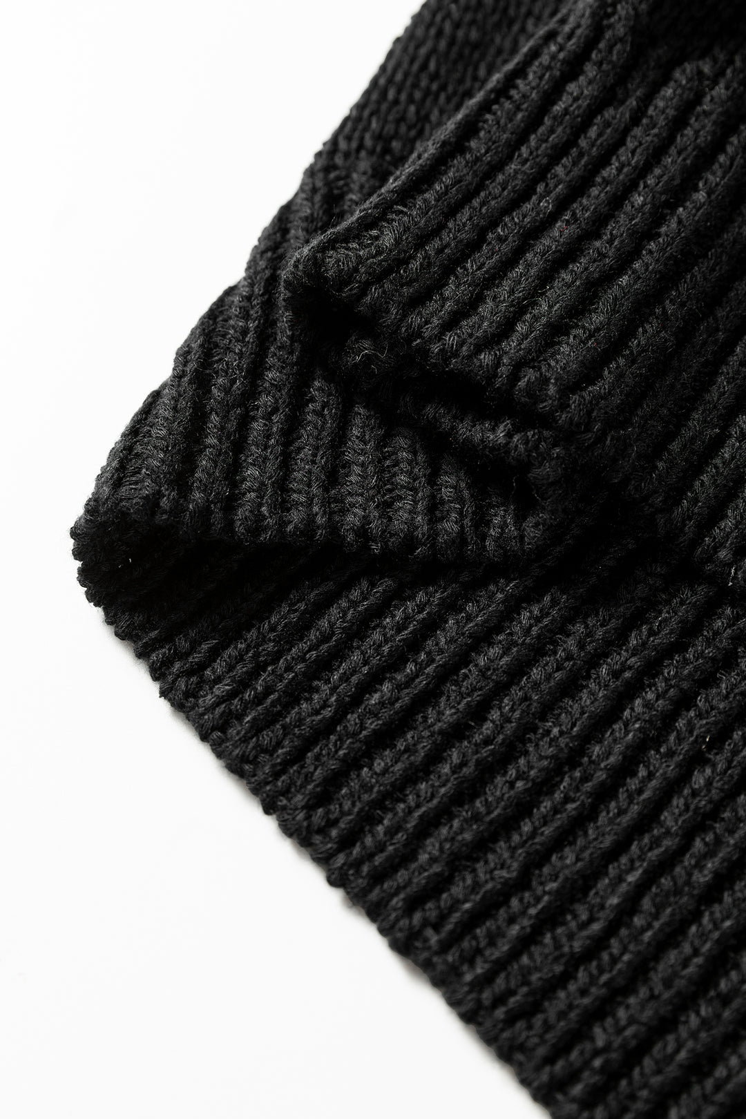 Black Solid V Neck Pointelle Knit Sleeve Patchwork Sweater