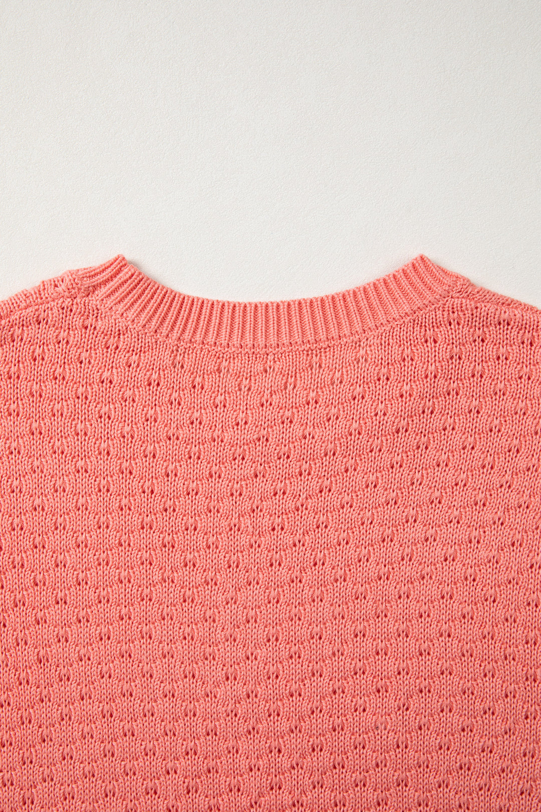 Coral Paradise Drop Shoulder Ribbed Knit Long Sleeve Sweater
