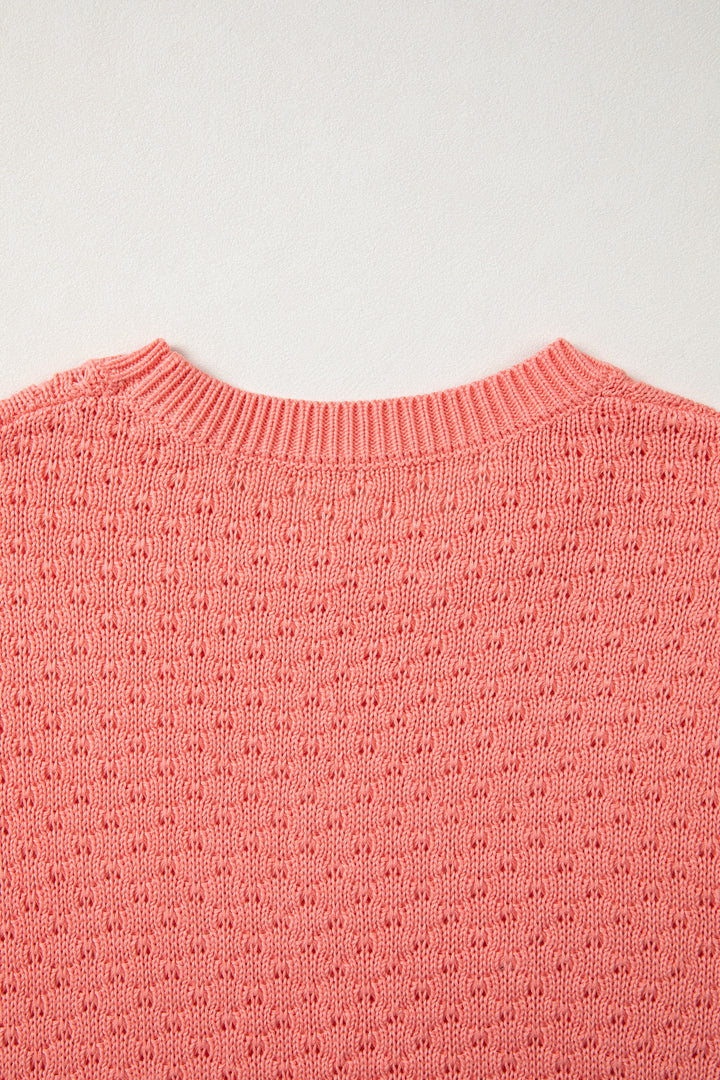 Coral Paradise Drop Shoulder Ribbed Knit Long Sleeve Sweater