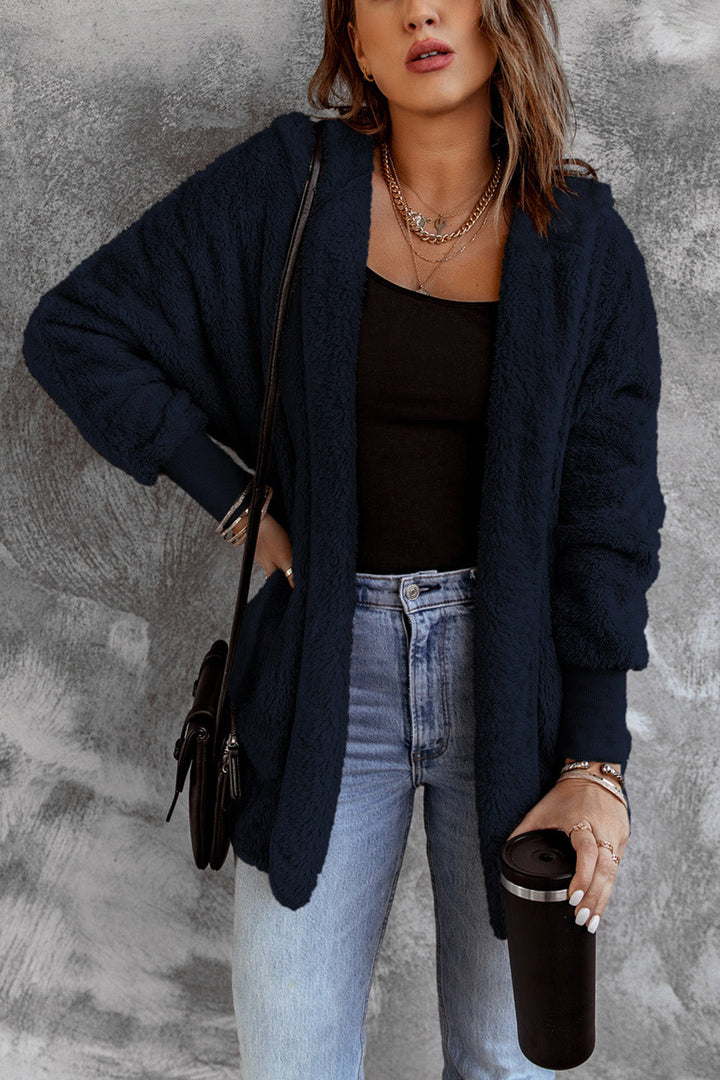 Pink Soft Fleece Hooded Open Front Jacket