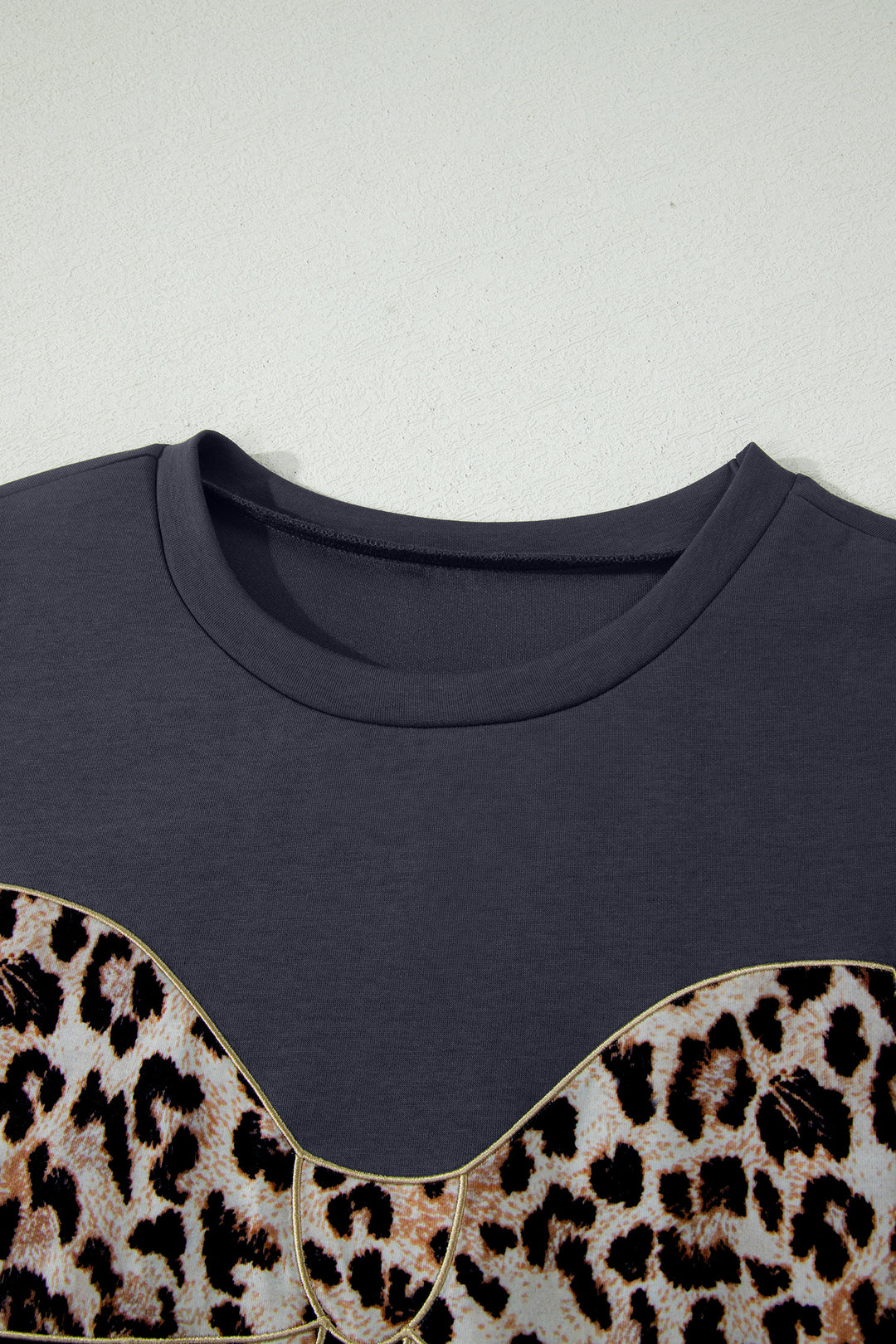 Dark Grey Contrast Leopard Bow Patched Short Sleeve T Shirt Long Dress