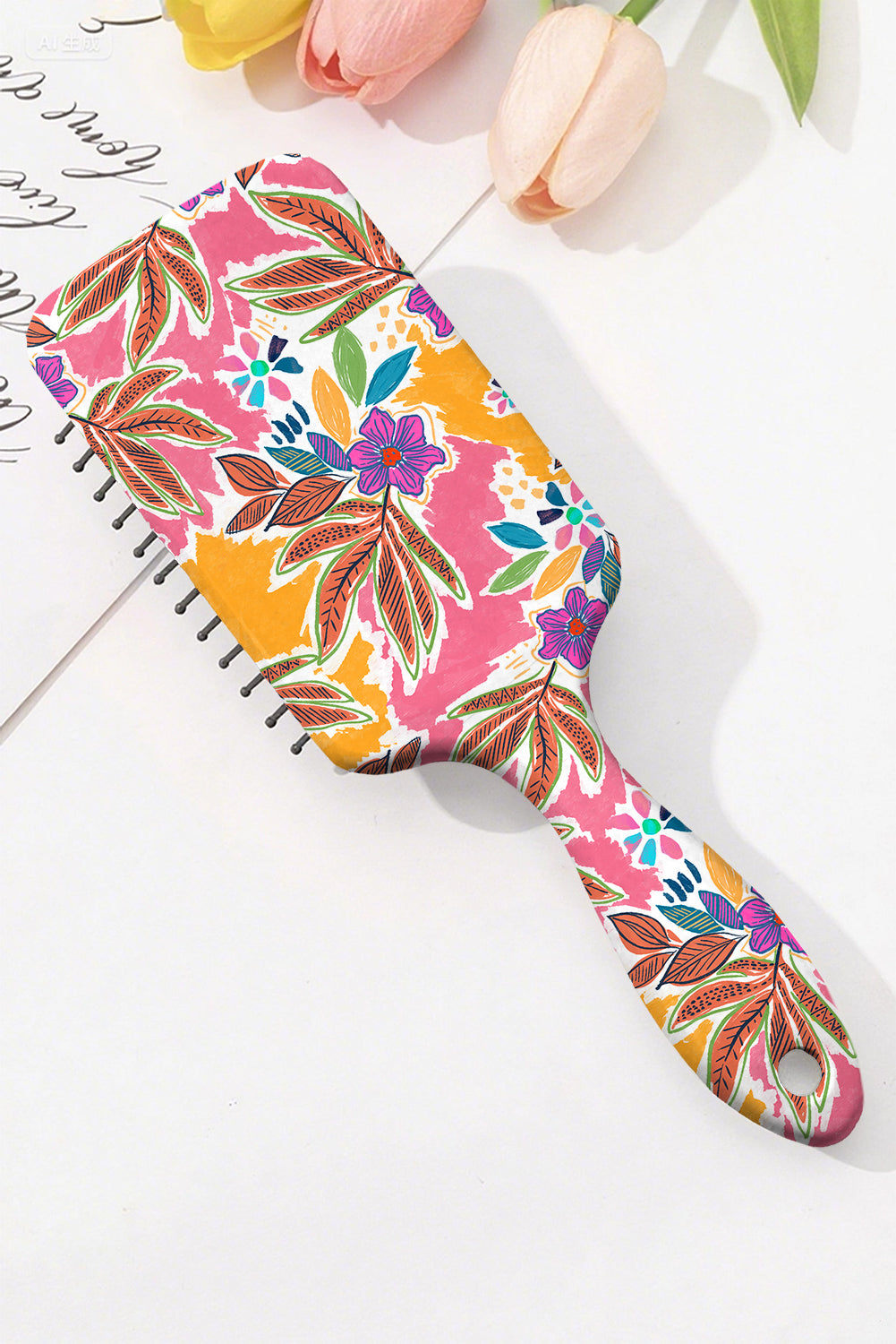 Boho Vacation Floral Print Large Cushion Paddle Comb