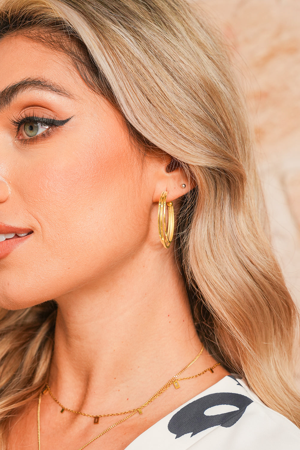 Boucles d'oreilles triple créoles minimalistes en alliage plaqué