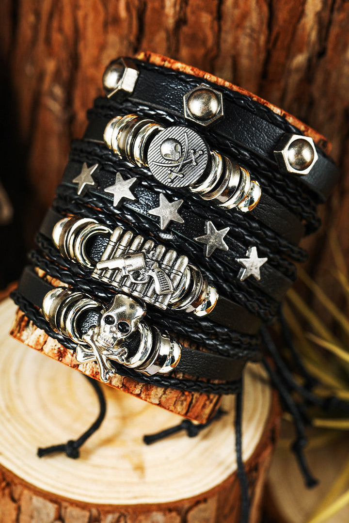Ensemble de bracelets en cuir PU avec motif tête de mort et étoile