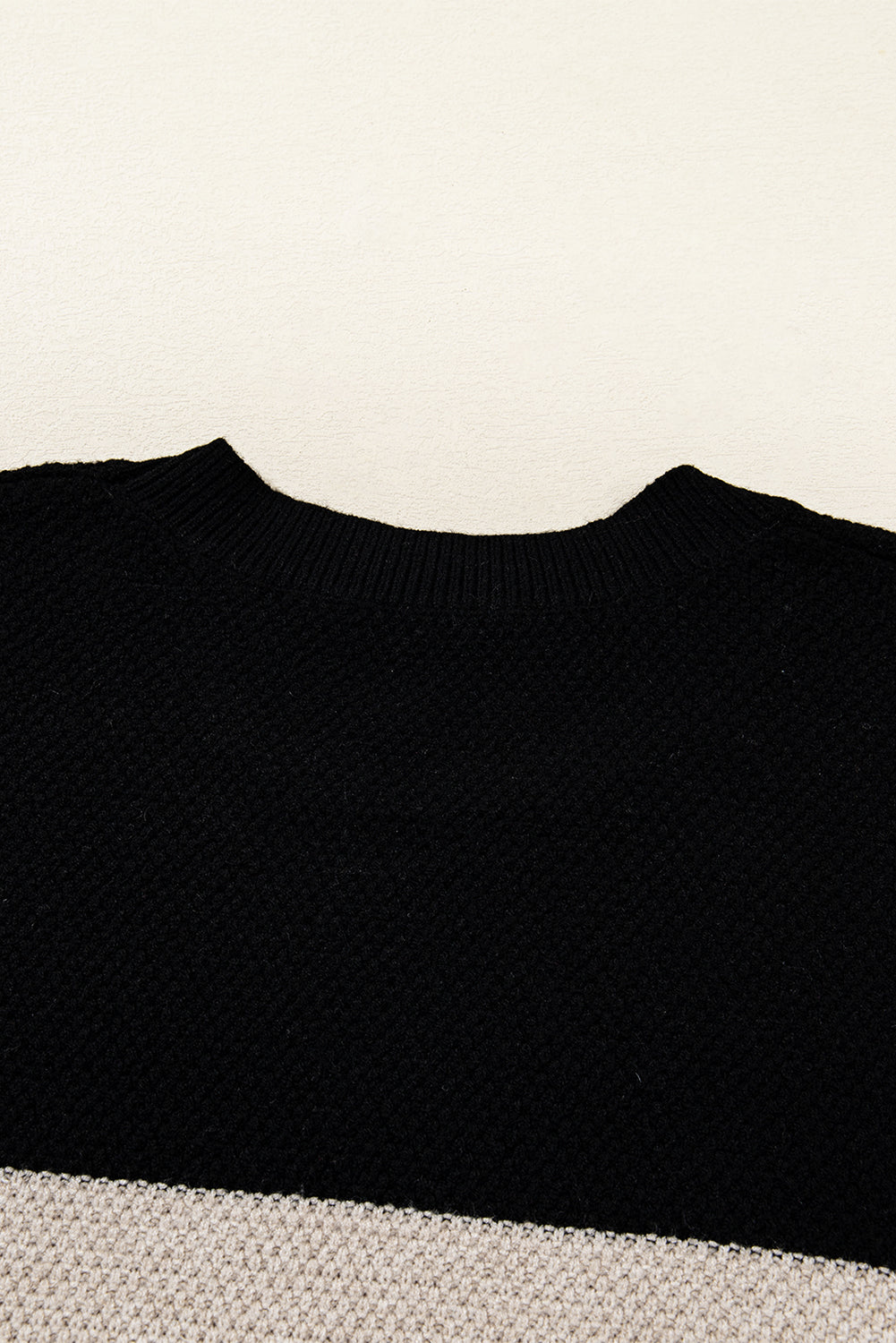 Parchment Color Block Knit Striped Sleeve Detail Casual Sweater