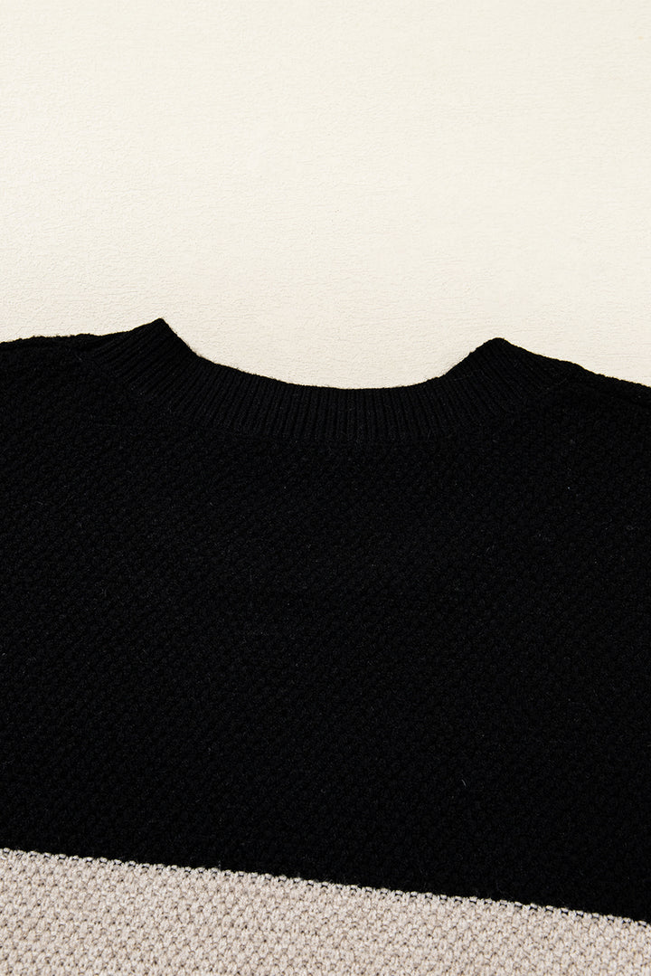 Parchment Color Block Knit Striped Sleeve Detail Casual Sweater