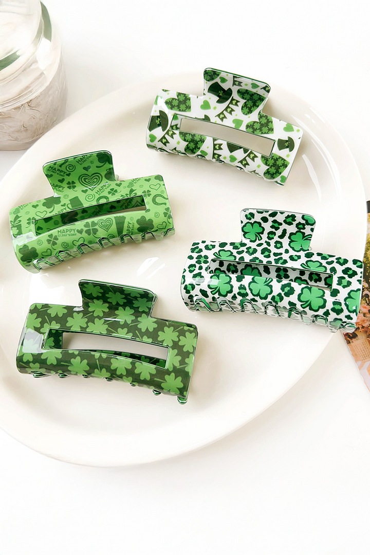St Patricks Clover Print Hollow Out Square Hair Clip