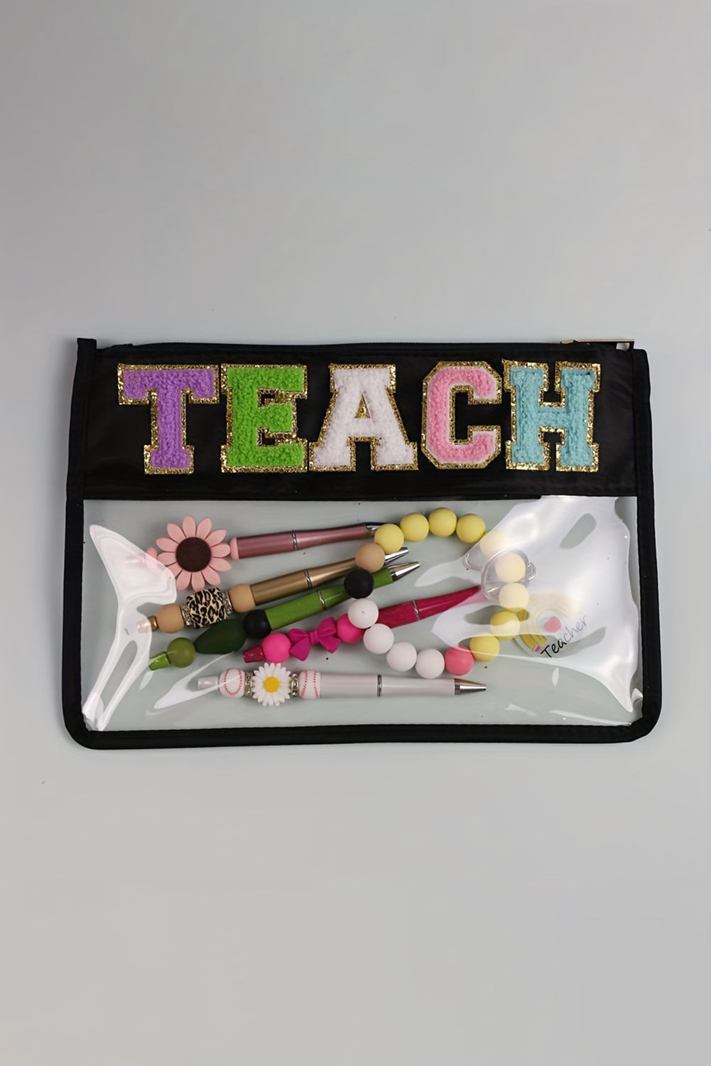 TEACH Glitter Chenille Clear PVC Makeup Bag