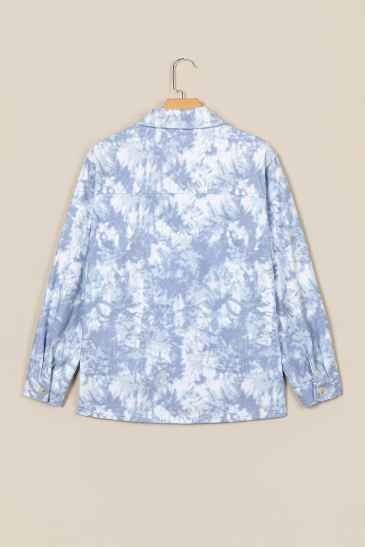 Gray Abstract Print Fuzzy Collar Long Sleeve Patch Pocket Tunic Jacket