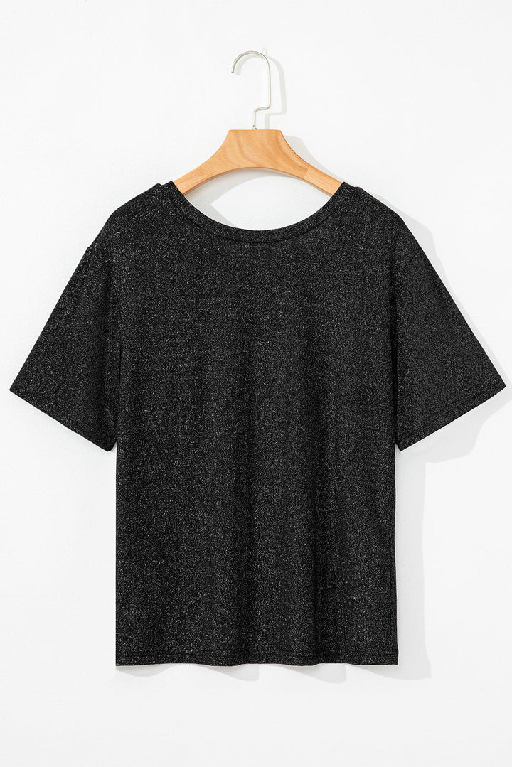 Bow Decor Glittery Short Sleeve Top