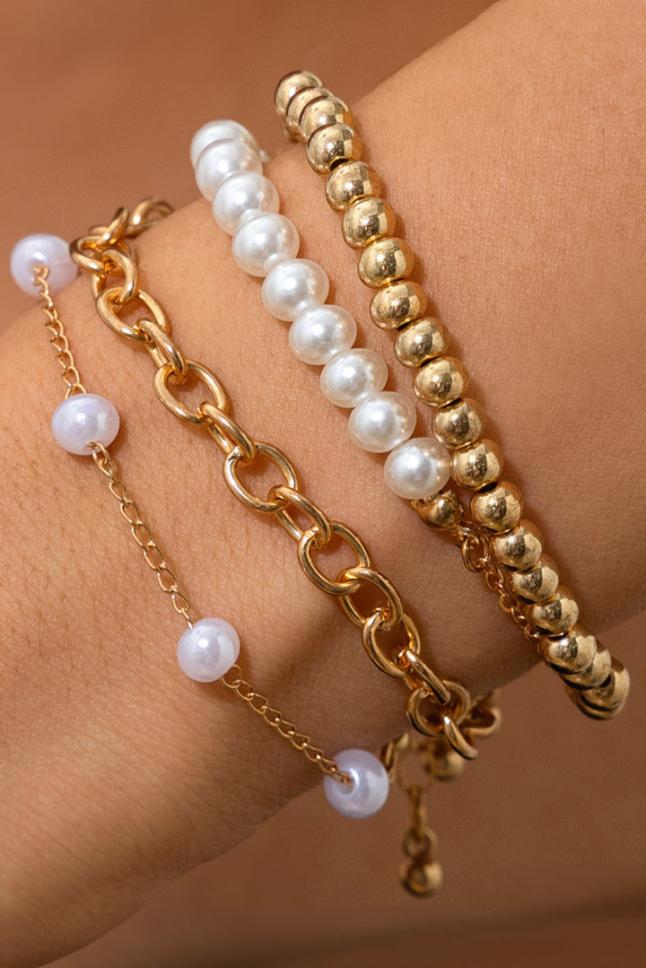 Plated Chain Beaded 4 Pcs Bracelet Set