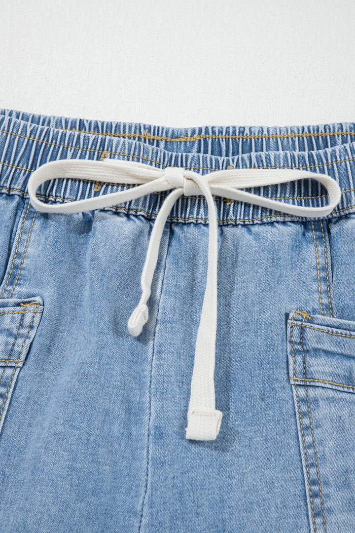 Beau Blue Drawstring Waist Wide Leg Ankle Length Jeans