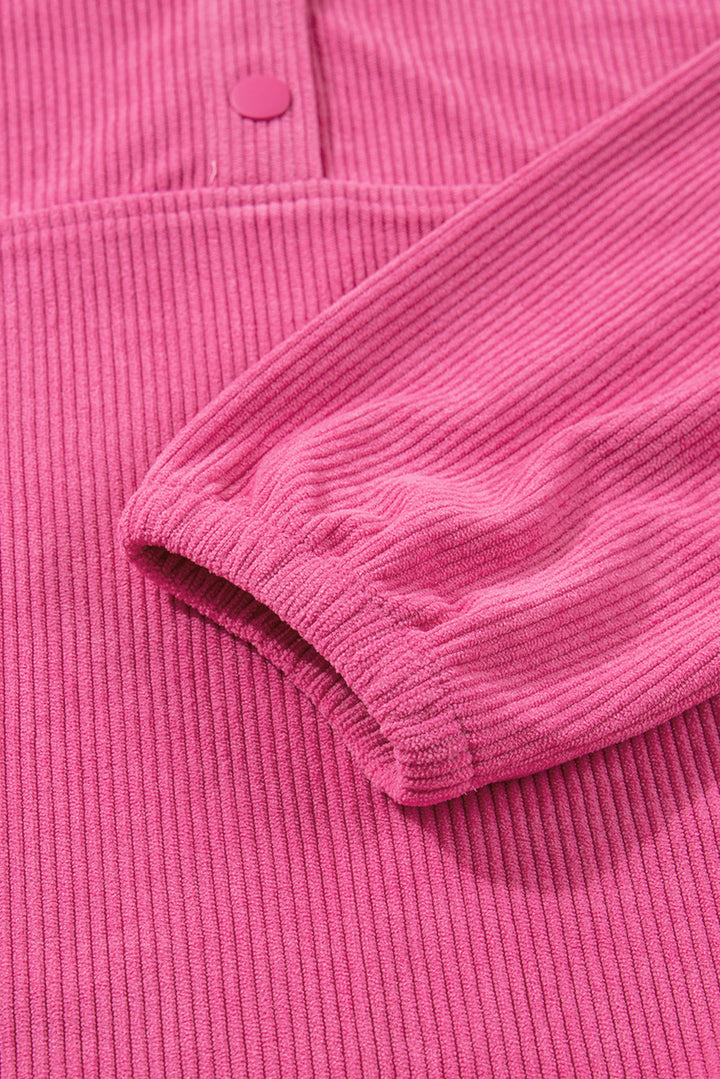 Peach Blossom Half Button Pullover Drawstring Pants Solid Color Corduroy 2pcs Outfit