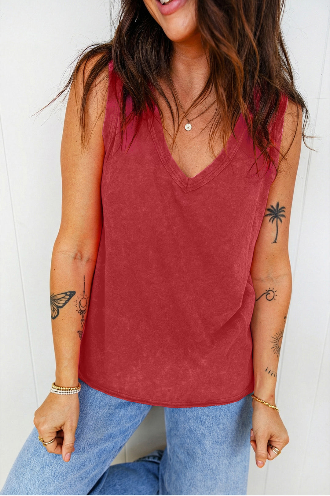 Mineral Wash V Neck Tank Top