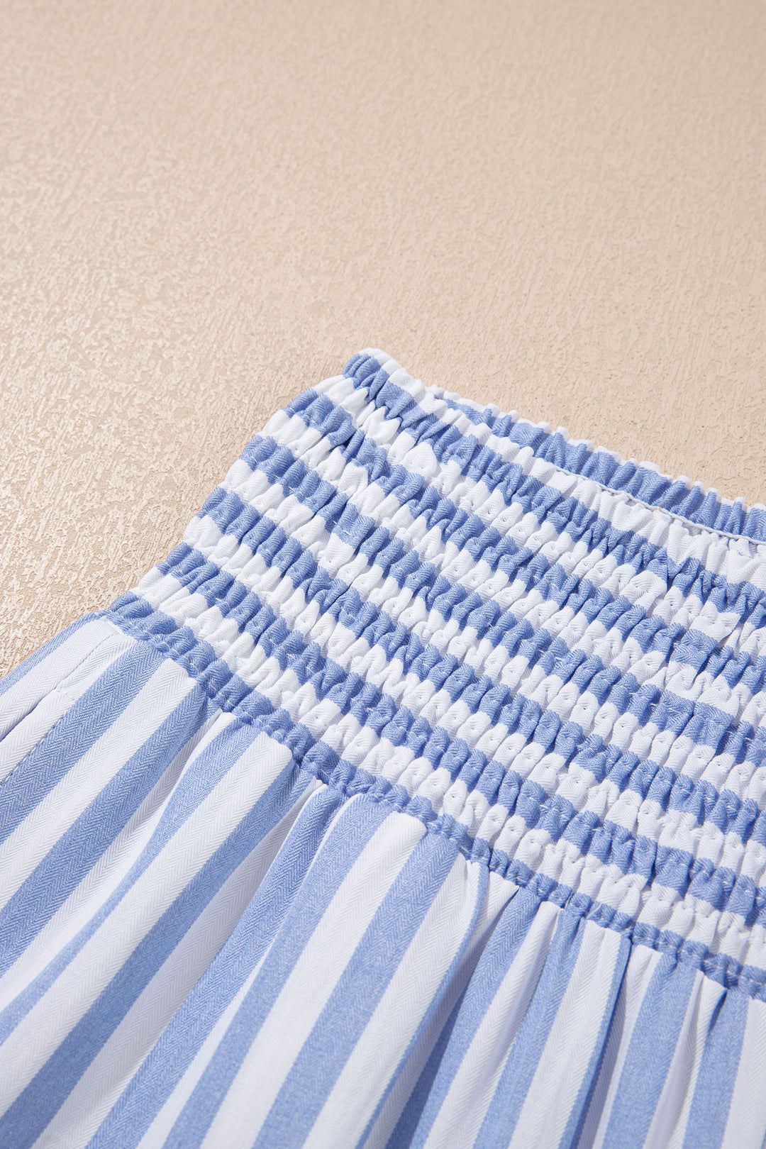 Sky Blue Stripe Shirred High Waist Loose Summer Pants