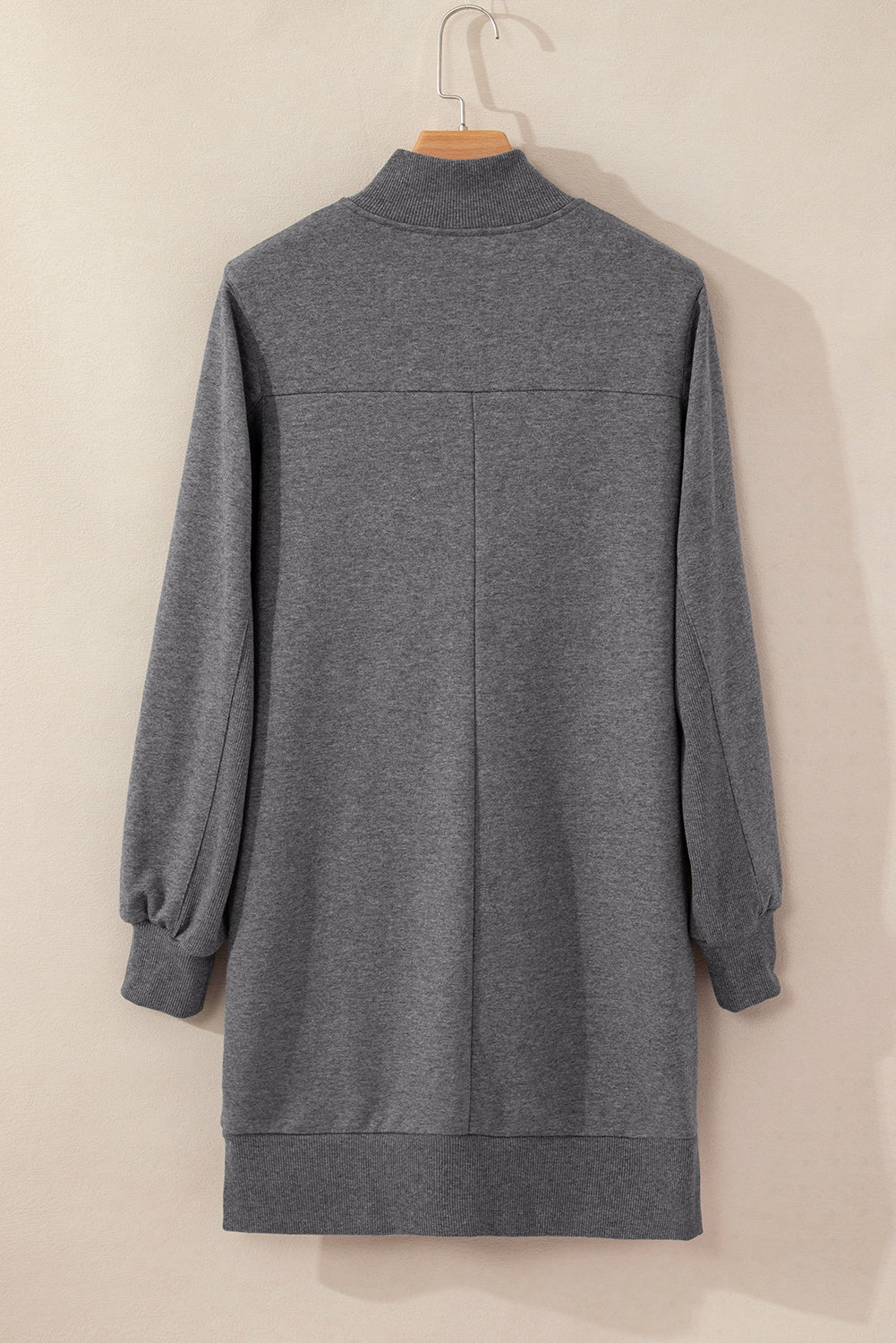 Zip up Collared Ribbed Patchwork Sweatshirt Dress with Pockets