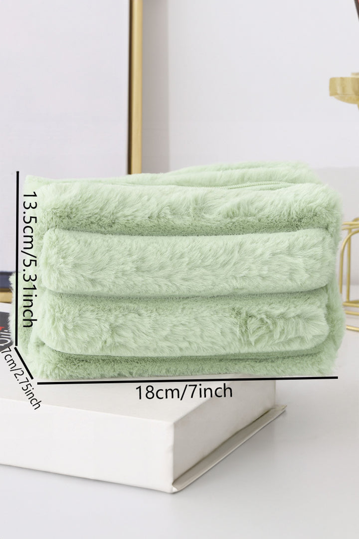 Trousse de maquillage carrée en peluche solide avec fermeture éclair