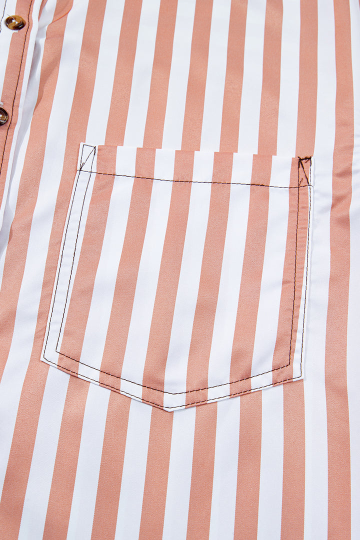 Brown Stripe Western Button Down Long Sleeve Casual Shirt