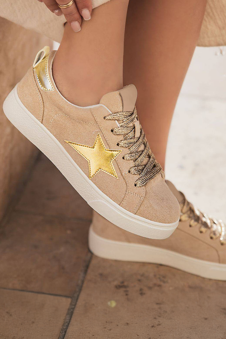 Schnür-Sneakers mit Stern-Glitzer-Patchwork