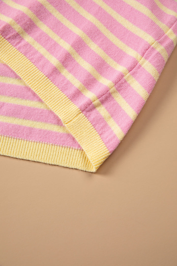 Pink Stripe Striped Colorblock Long Sleeve V Neck Shift Plus Size Sweater
