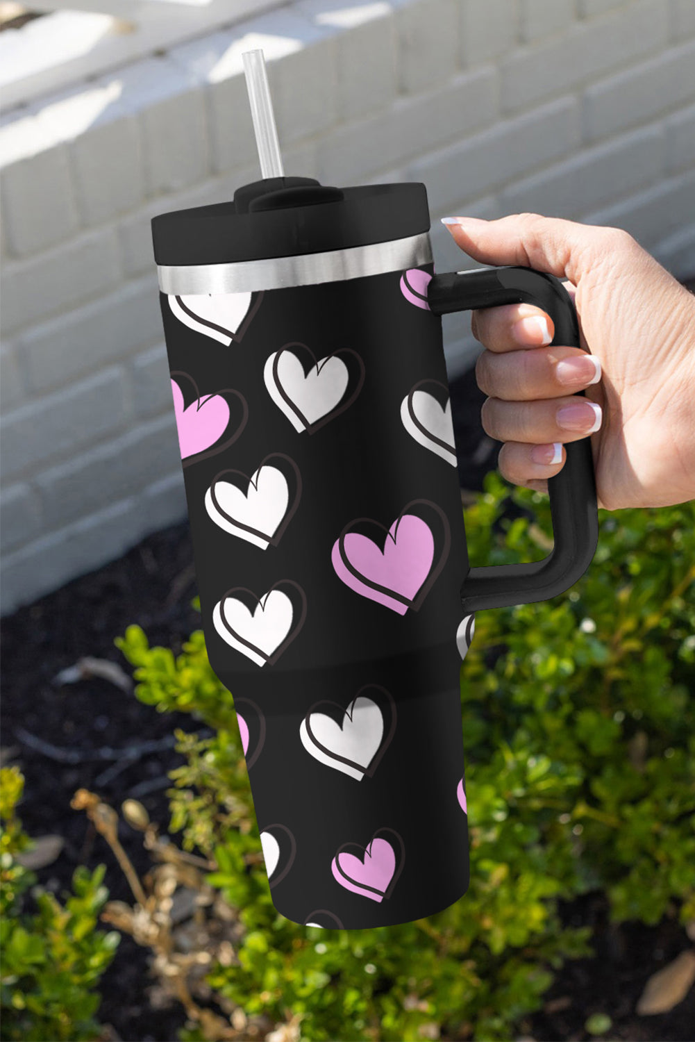 Tasse isotherme avec poignée et imprimé cœur de la Saint-Valentin (40 oz)