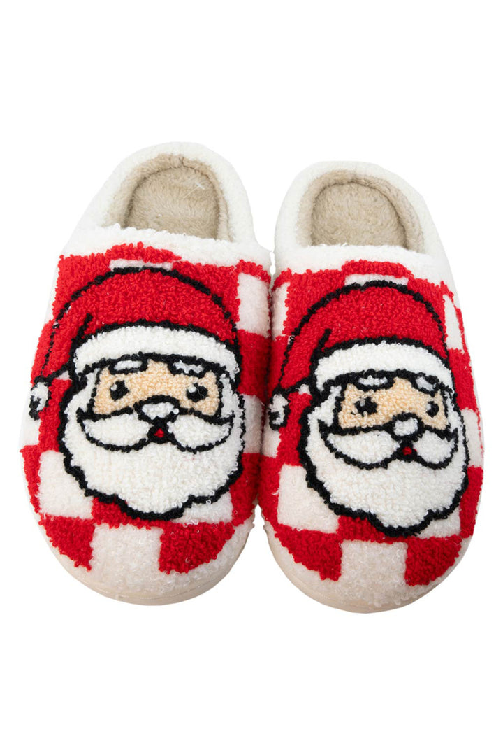 Plüsch-Hausschuhe mit kariertem Weihnachtsmann-Motiv