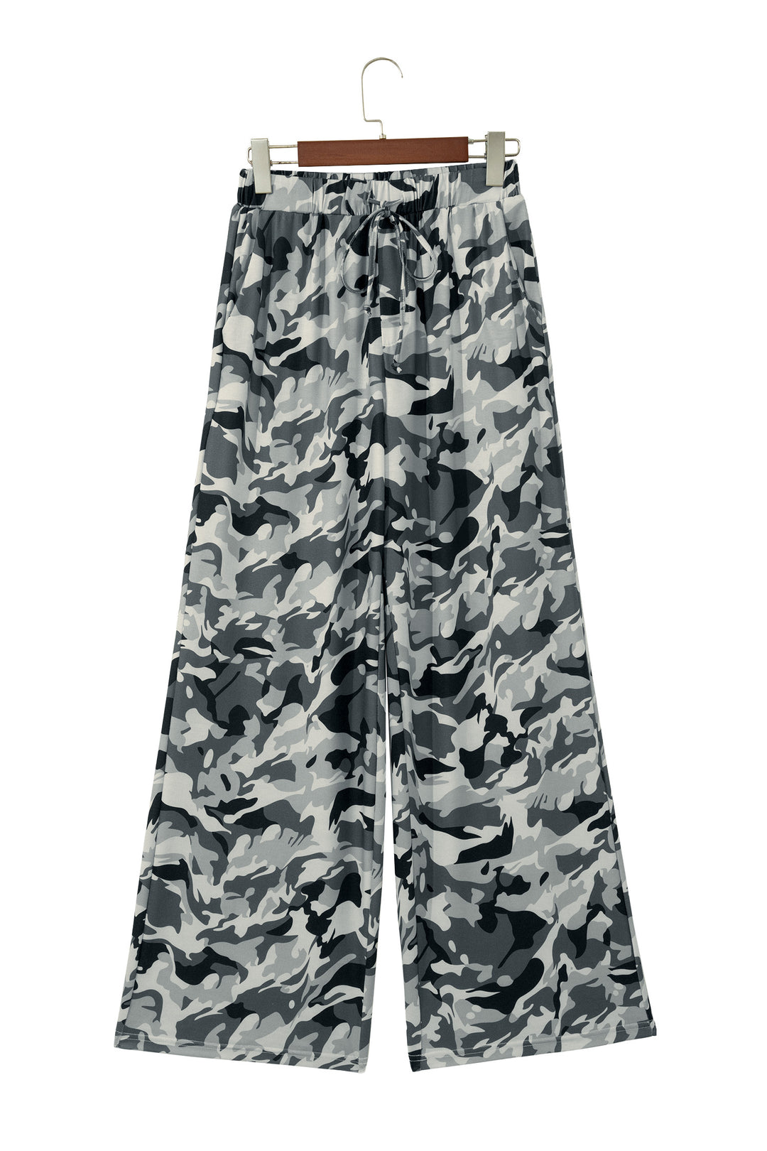 Green Camouflage Print Drawstring Casual Pants
