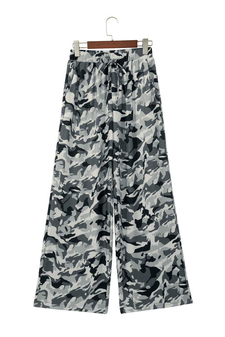 Green Camouflage Print Drawstring Casual Pants