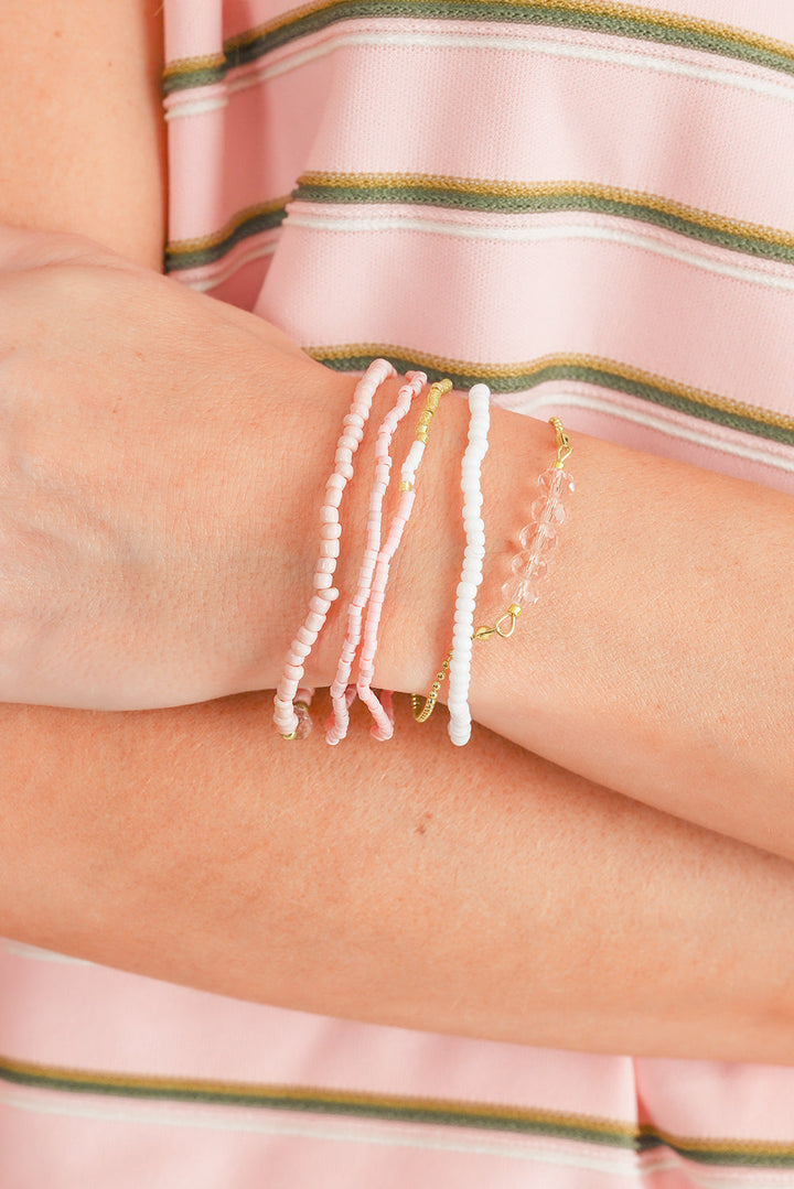 Pearl Crystal Bead Detail 5pcs Elastic Bracelet Set
