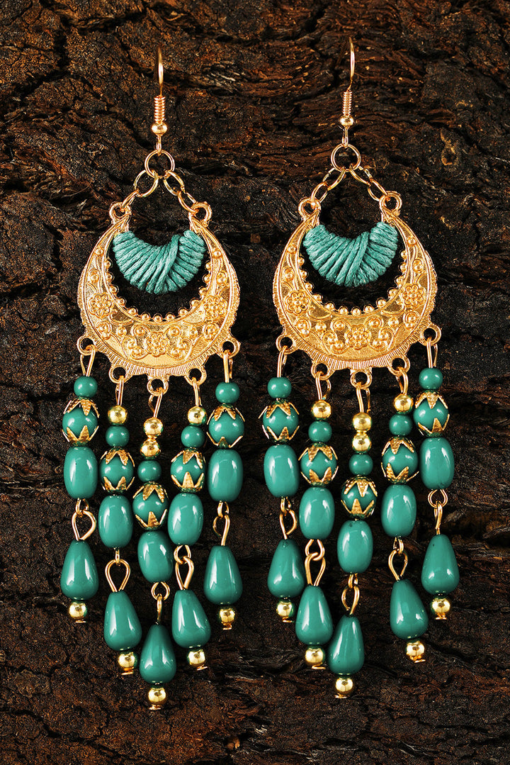 Boucles d'oreilles bohèmes à pampilles et perles en alliage