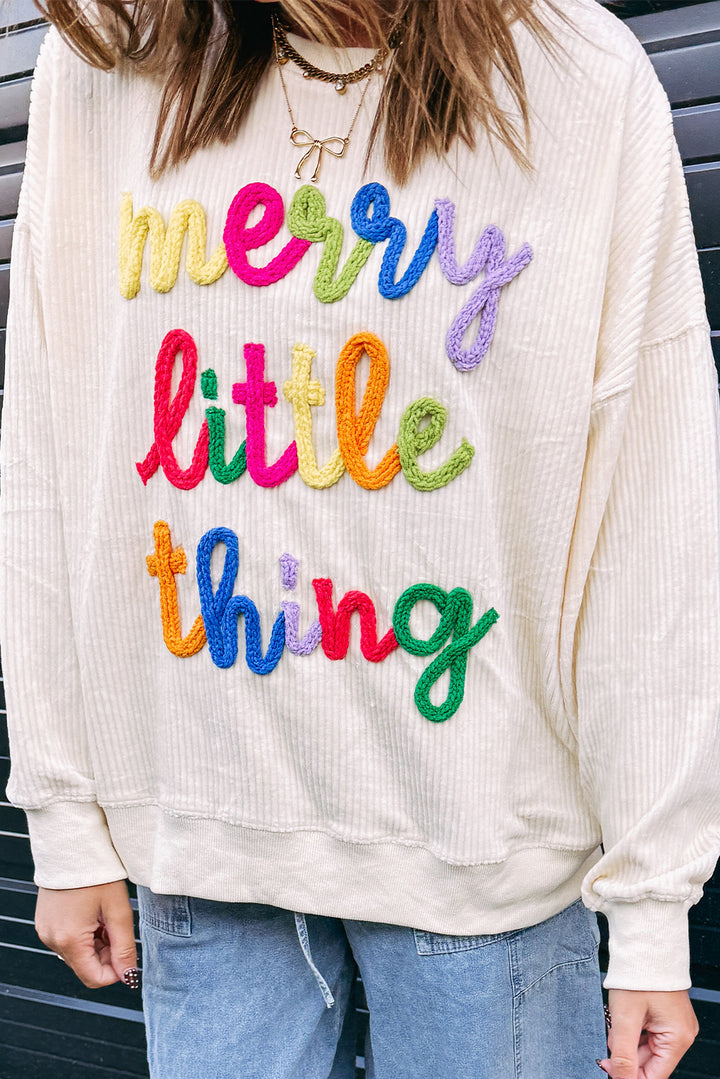 merry little thing Corded Letter Graphic Ribbed Loose Sweatshirt