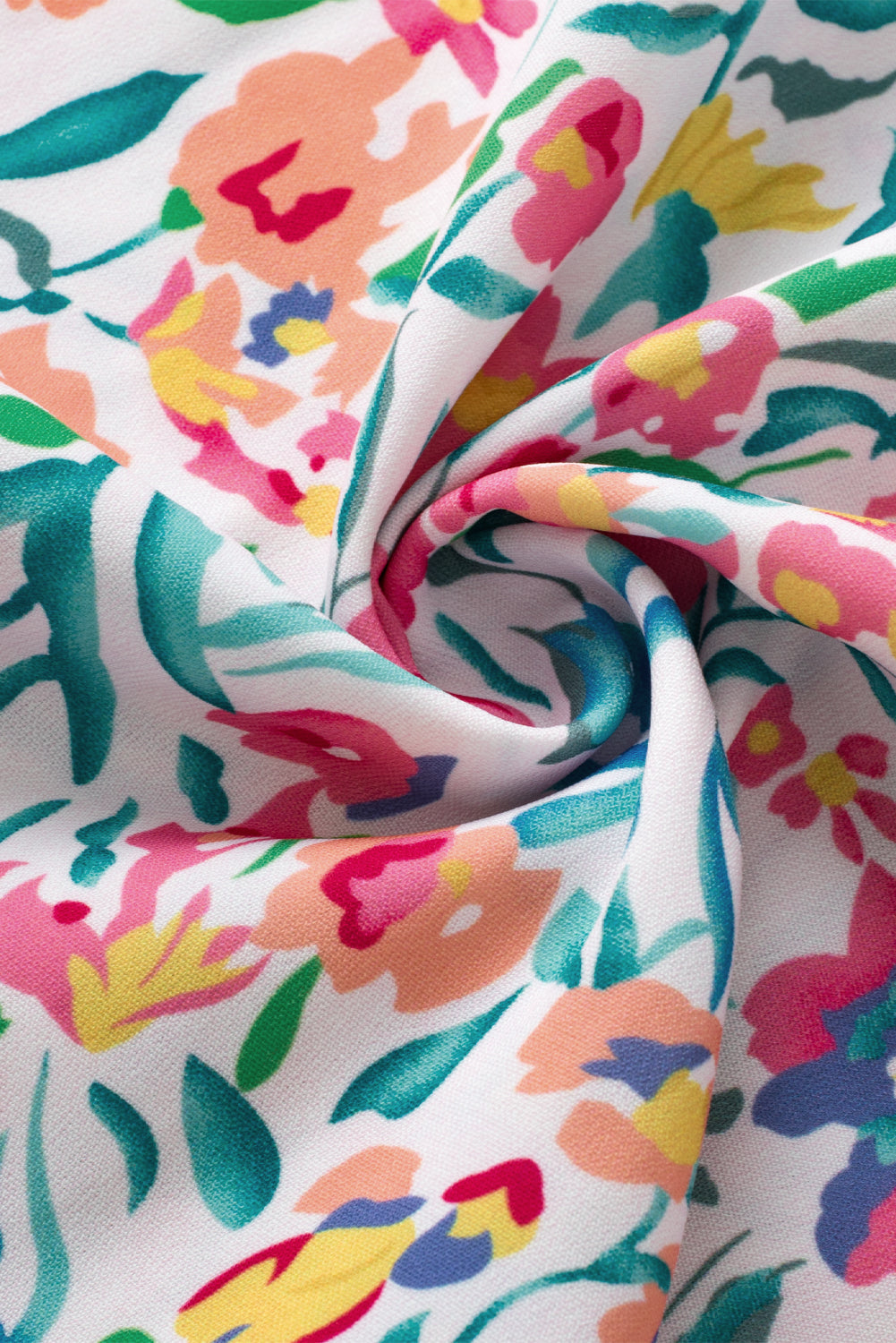 Floral Print Button Split Neck Puff Sleeve Blouse