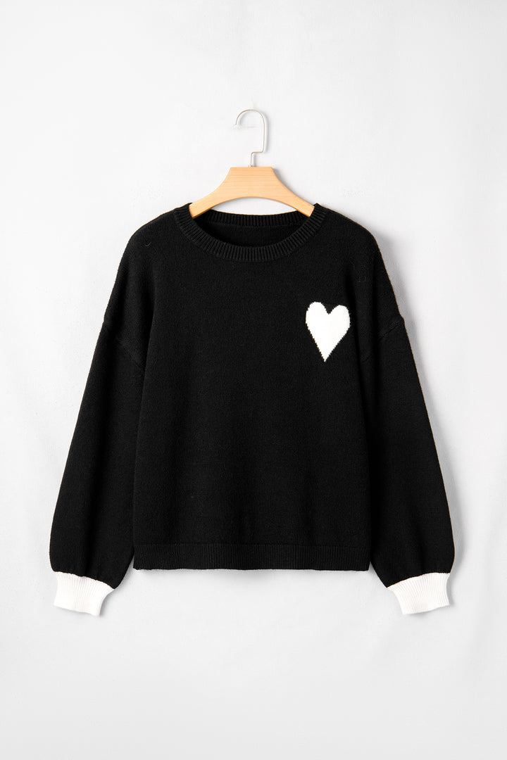 Black Heart Detail Contrast Cuffs Baggy Sweater