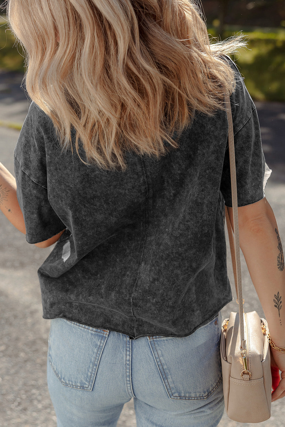 floral embroidered mineral wash crew neck t shirt