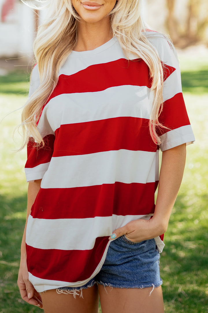Racing Red Striped Color Block Oversize Tunic Tee