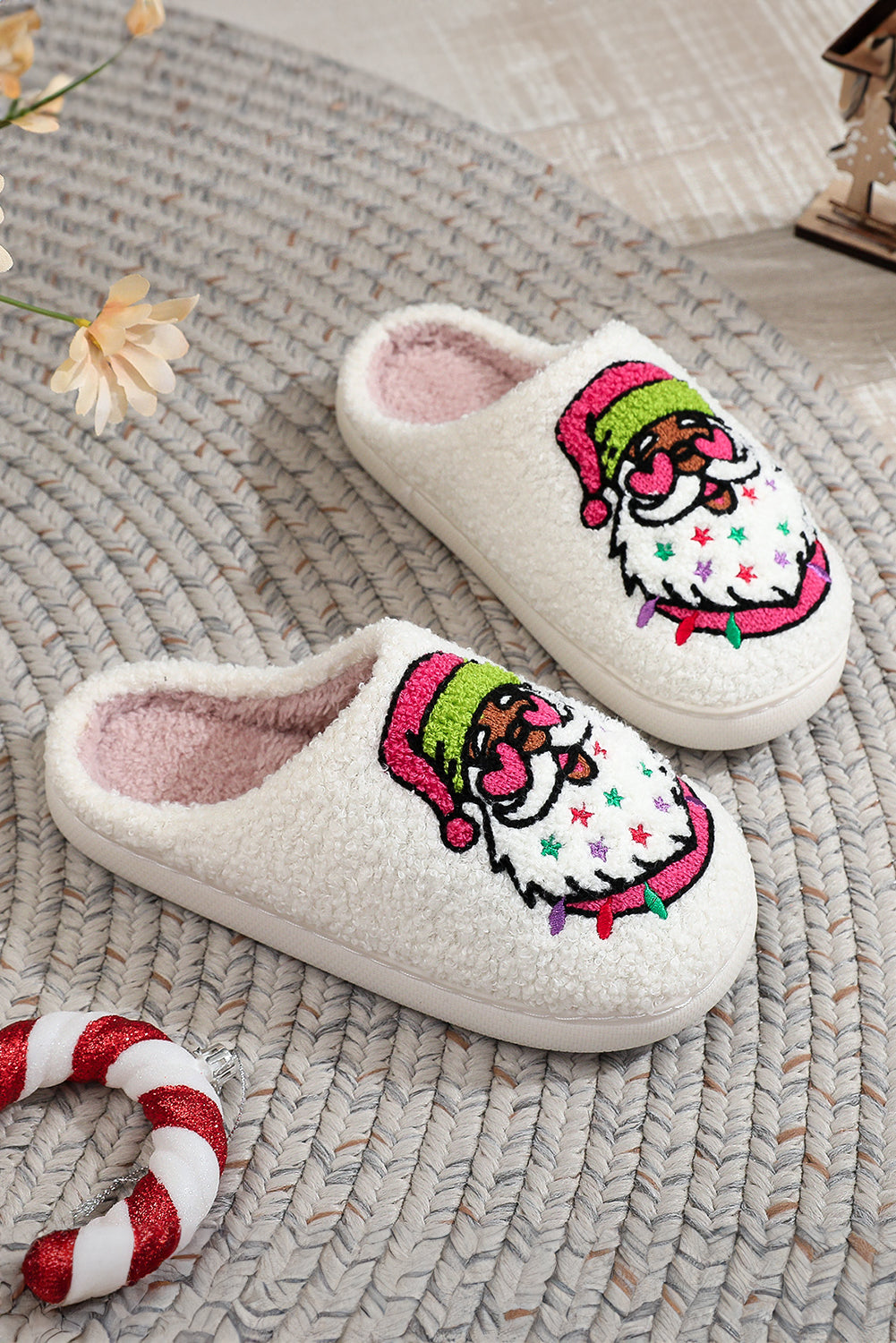 Starry Santa Claus Pattern Christmas Plush Slippers