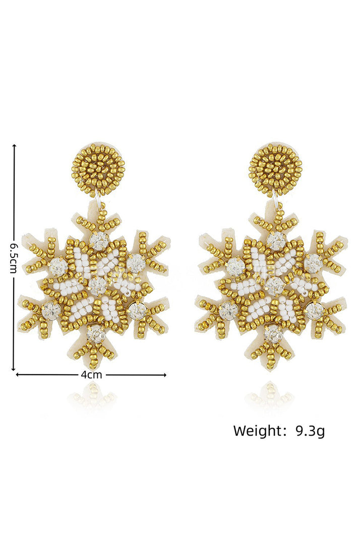 Weihnachts-Schneeflocken-Strass-Reisperlen-Tropfenohrringe