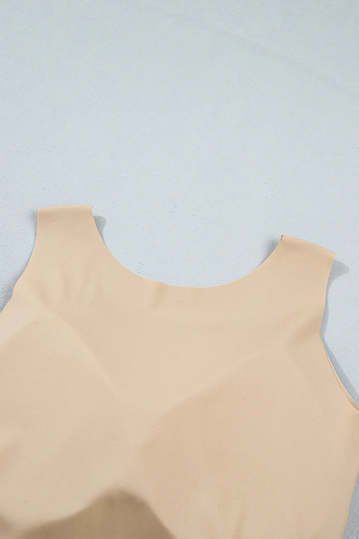 Oatmeal Solid Color Wide Strap Splicing Athleisure Tank Top
