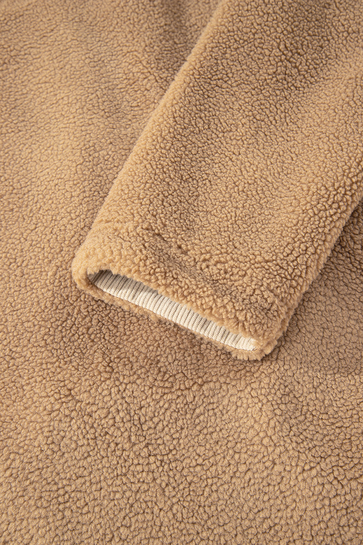 Light French Beige Puffy Plush Corduroy Edge Jacket with Big Pockets