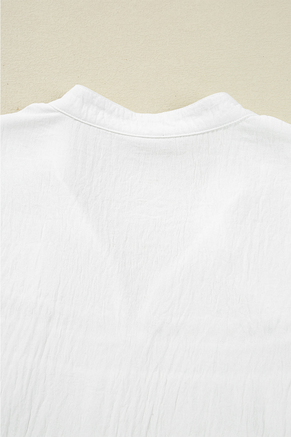 White Drawstring Lace Detail Puff Sleeve Split Neck Spring Fall Blouse