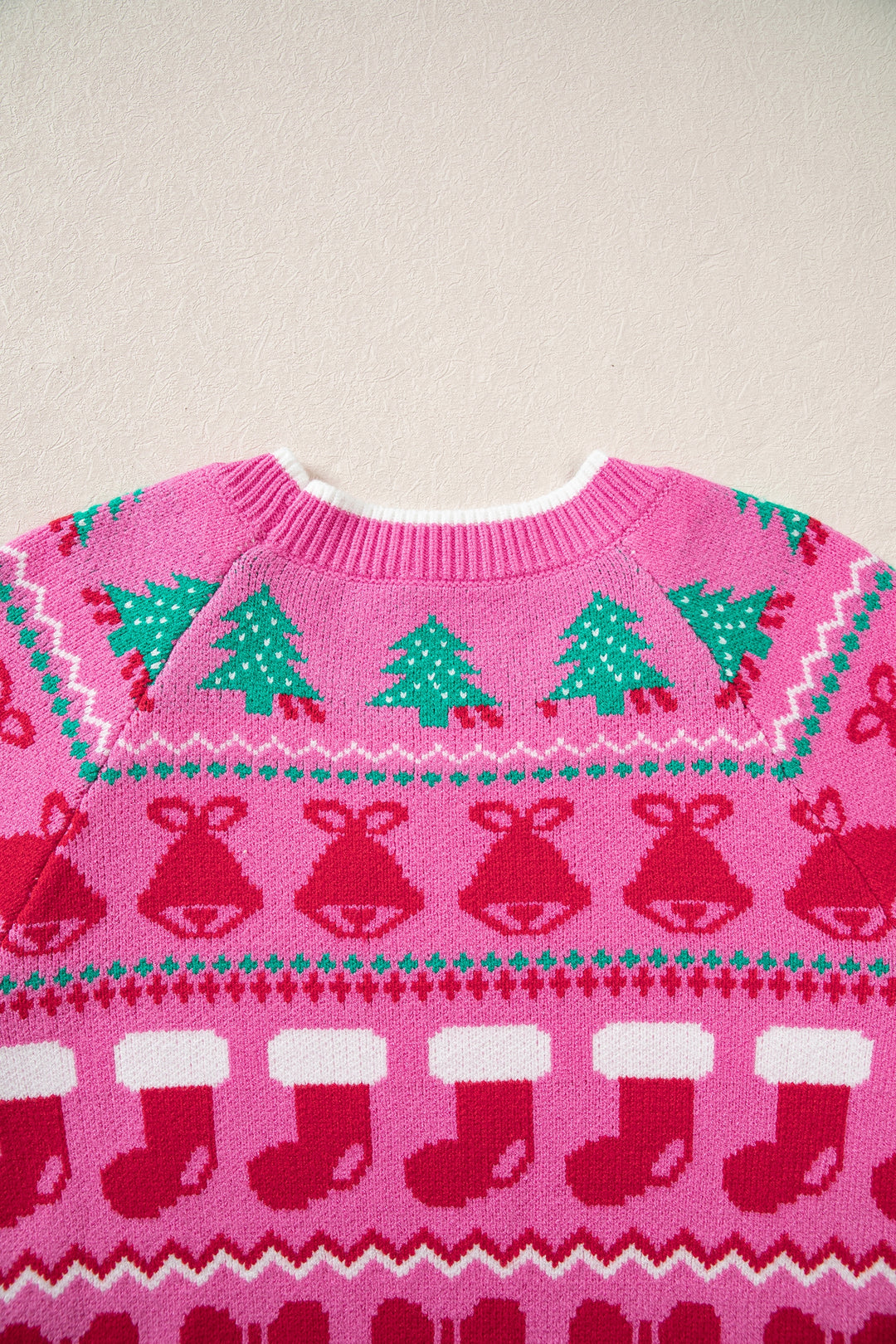 Pink Christmas Holiday Graphic Round Neck Knit Sweater