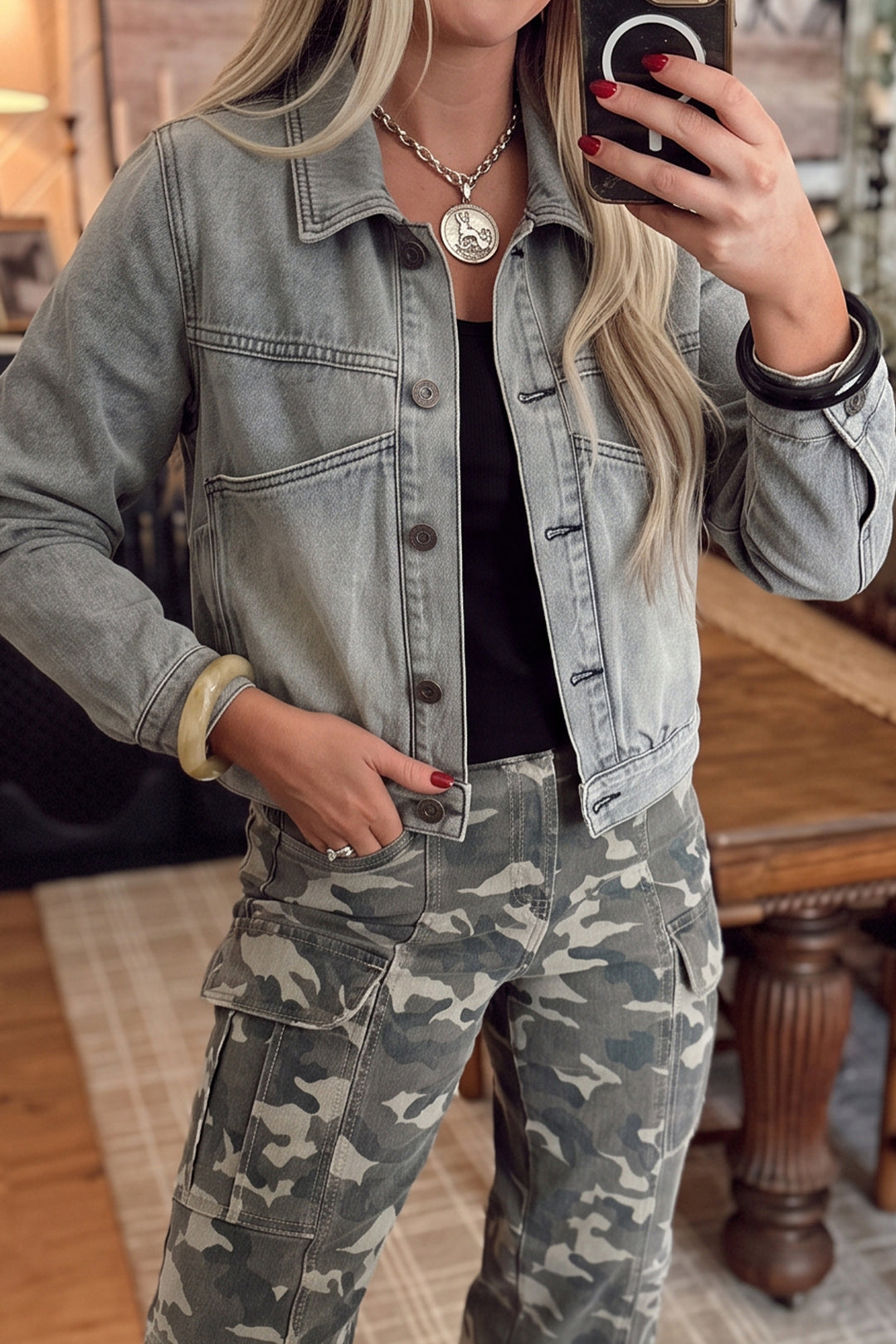 Beau Blue Vintage Wash Button Pocketed Casual Denim Jacket