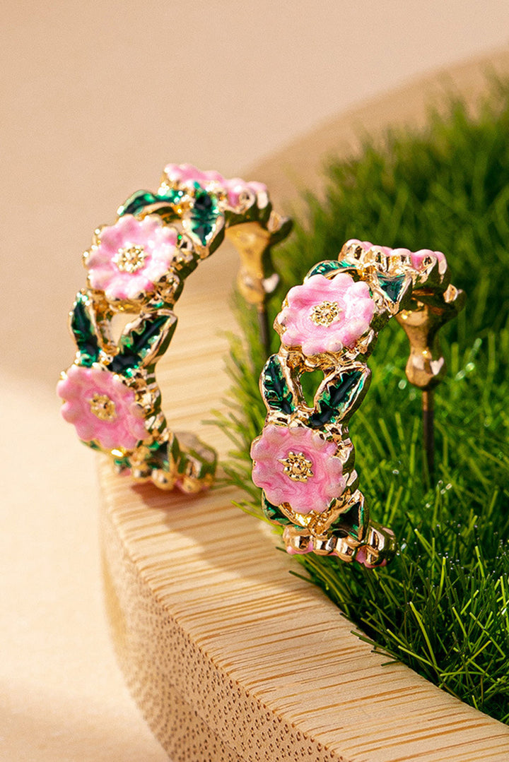 Boucles d'oreilles en alliage plaqué en forme de C à motif floral