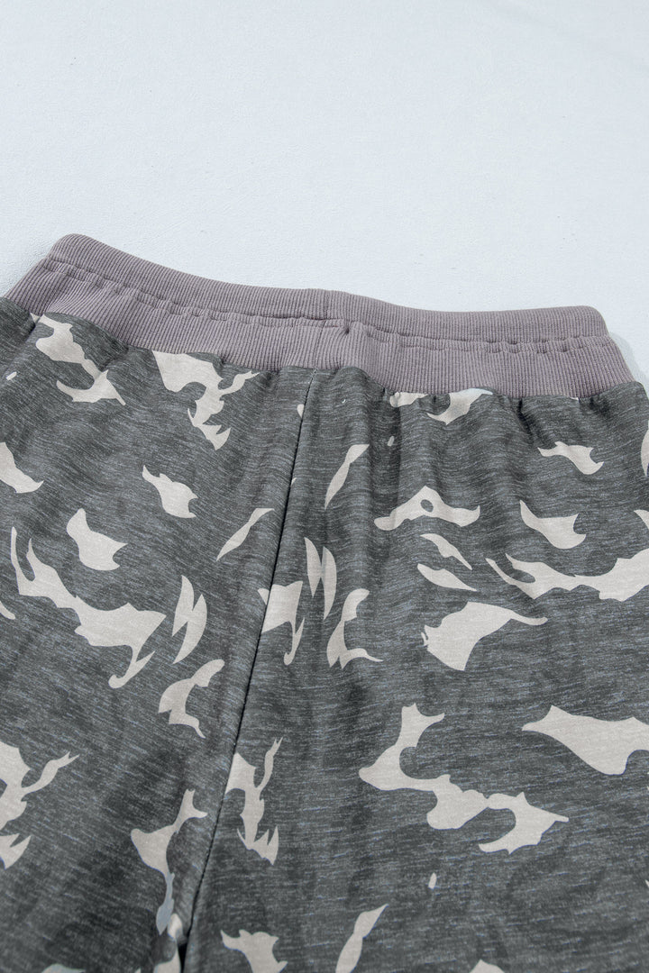 Multicolour Drawstring Contrast Waistband Camouflage Joggers Pants