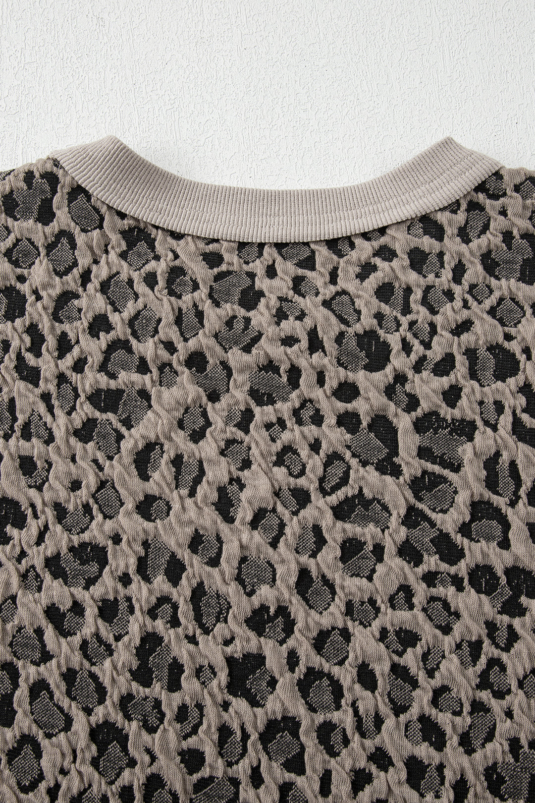 Khaki Jacquard Leopard Half Sleeve Jumper Wide Leg Pant Set