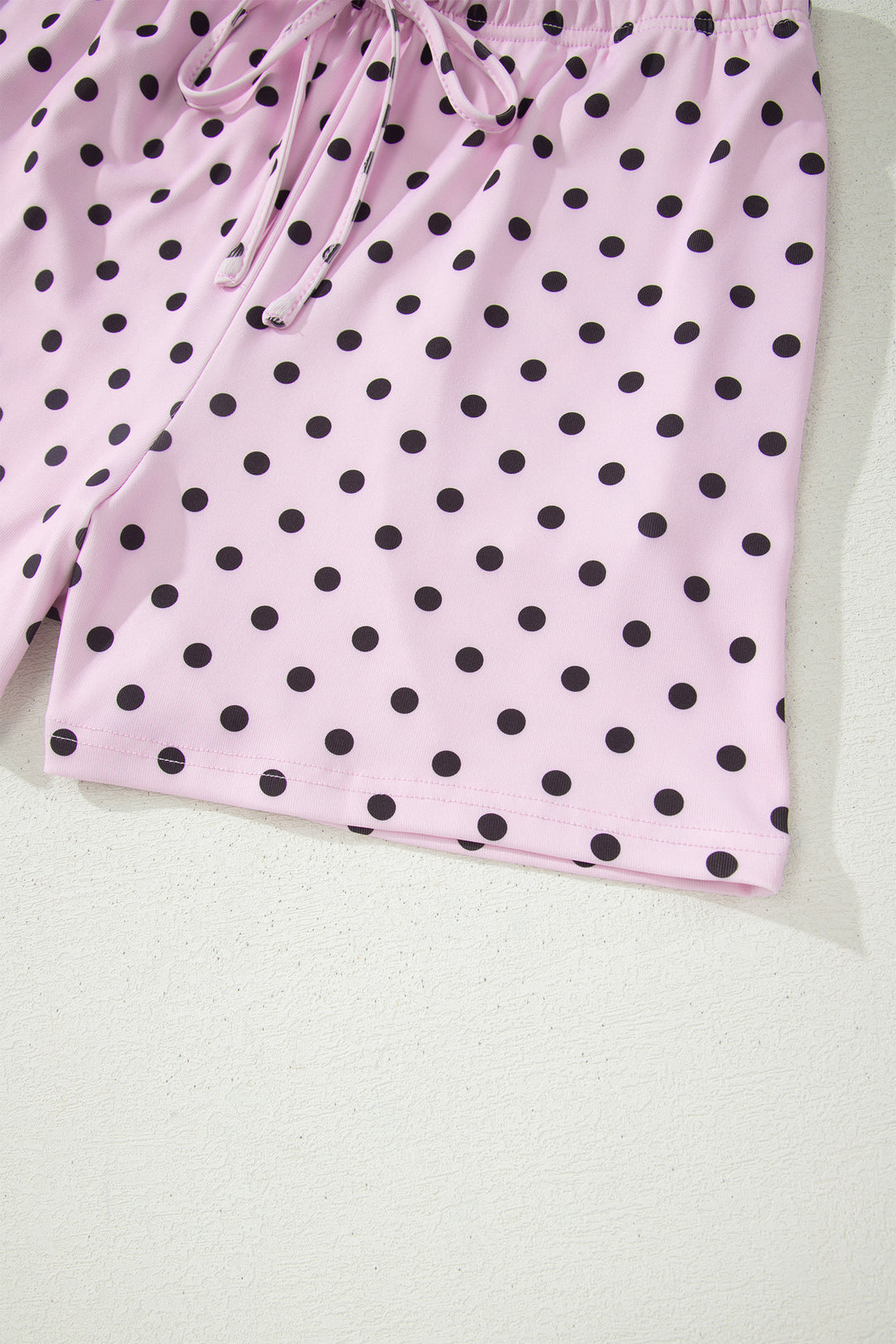 Pink Polka Dot Halter Tank Drawstring Elastic Waist Short Set
